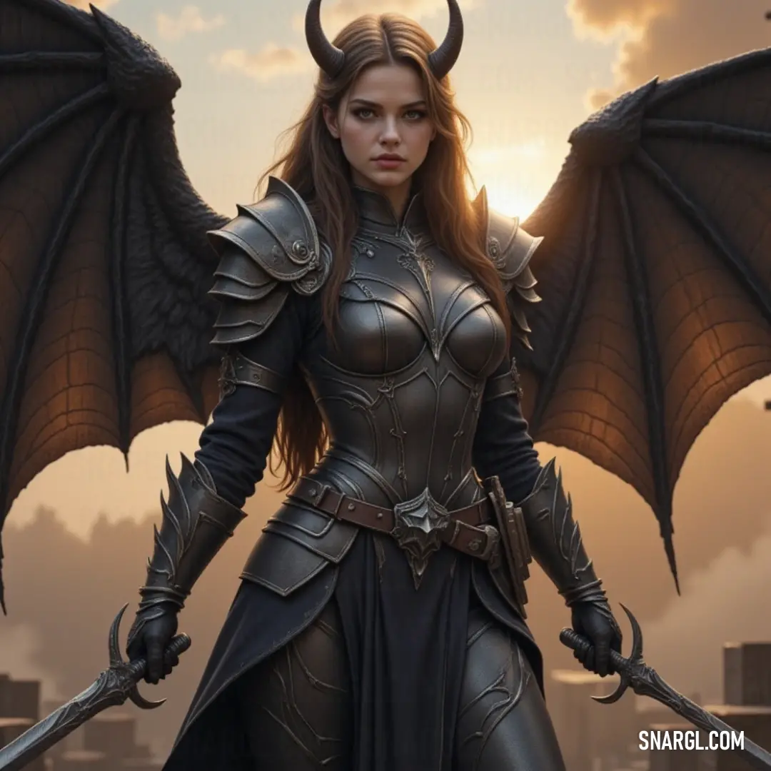 Lysandra, adorned in a stunning costume with wings and a sword, exudes strength and determination as she faces the world with unwavering confidence. A powerful woman named Lysandra stands tall in a striking costume, her wings spread wide as she confidently grips a gleaming sword. The vibrant details of her attire complement the fierce expression on her face, ready to conquer whatever challenge comes h
