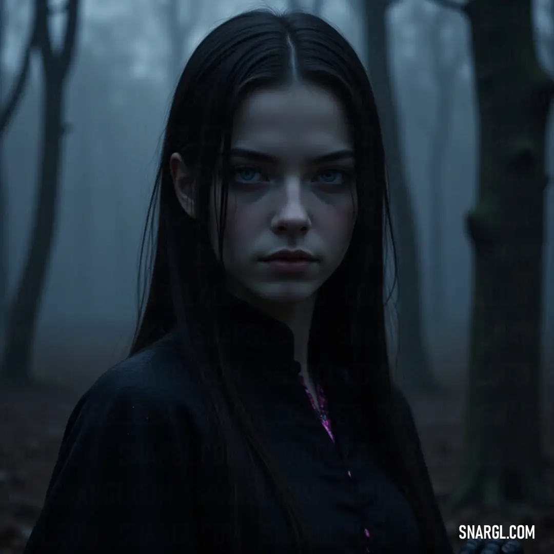 Hauntingly beautiful Mabel in a foggy forest, her long hair and piercing gaze evoking an eerie charm amidst the misty surroundings. Mabel with long hair stands hauntingly in a fog-laden forest, her expressive gaze cutting through the mist, her mysterious aura accentuated by the eerie backdrop of shadowy trees.