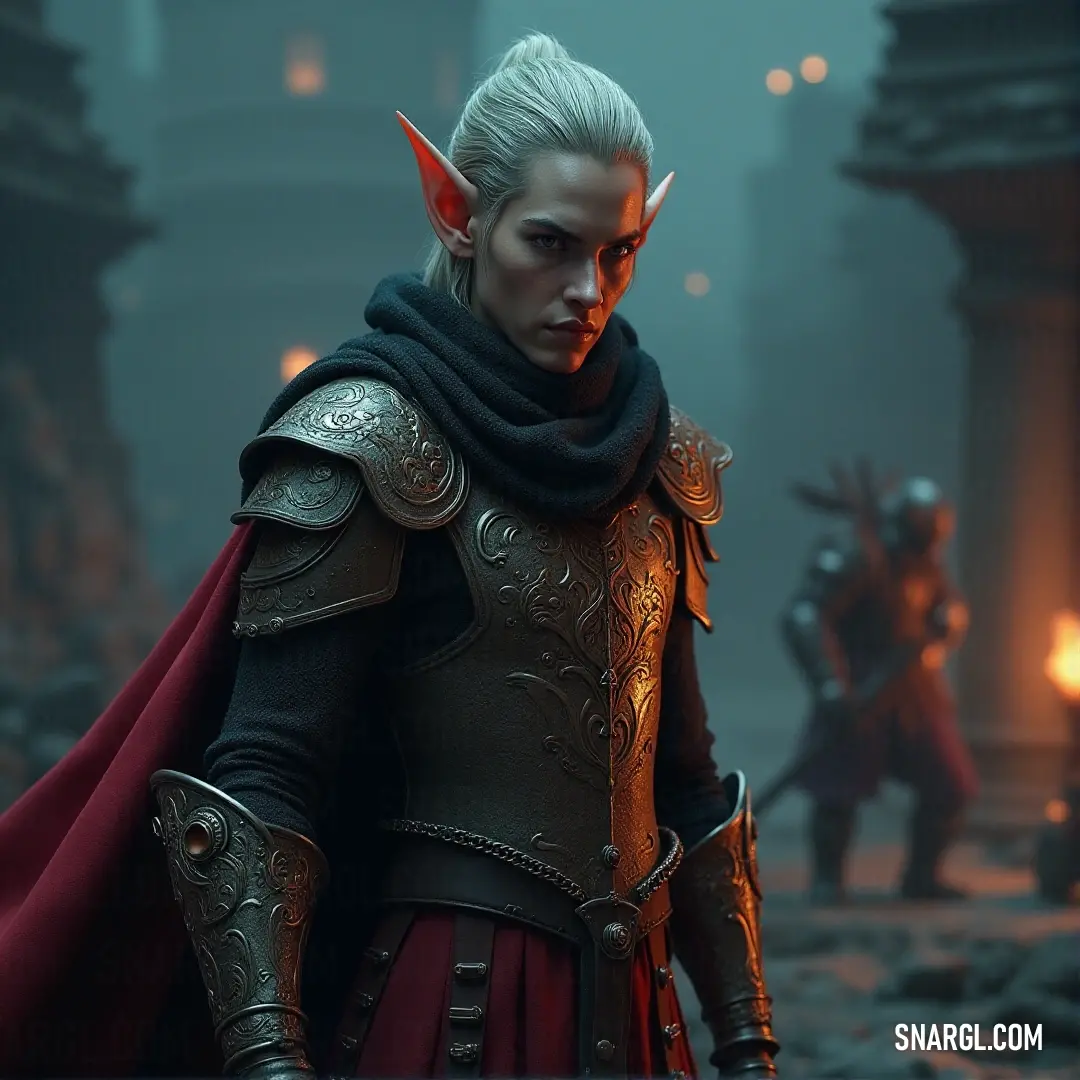 A mysterious figure in a dark room stands still, a demon perched upon their shoulder. The dim light casts long shadows, giving an air of secrecy and danger as they stand ready for the unknown.