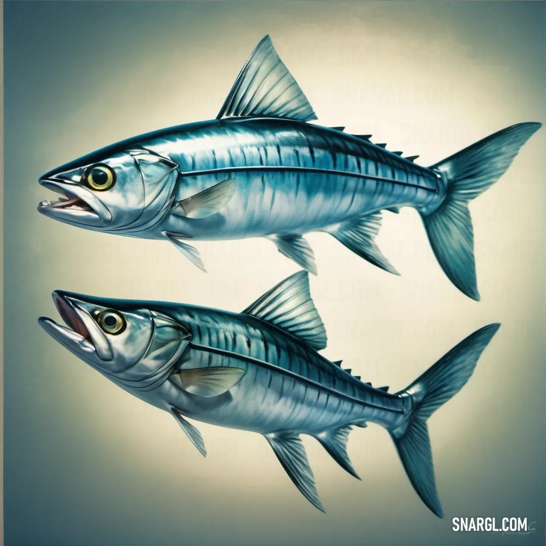 Two fish are shown in a painting on a wallpaper background