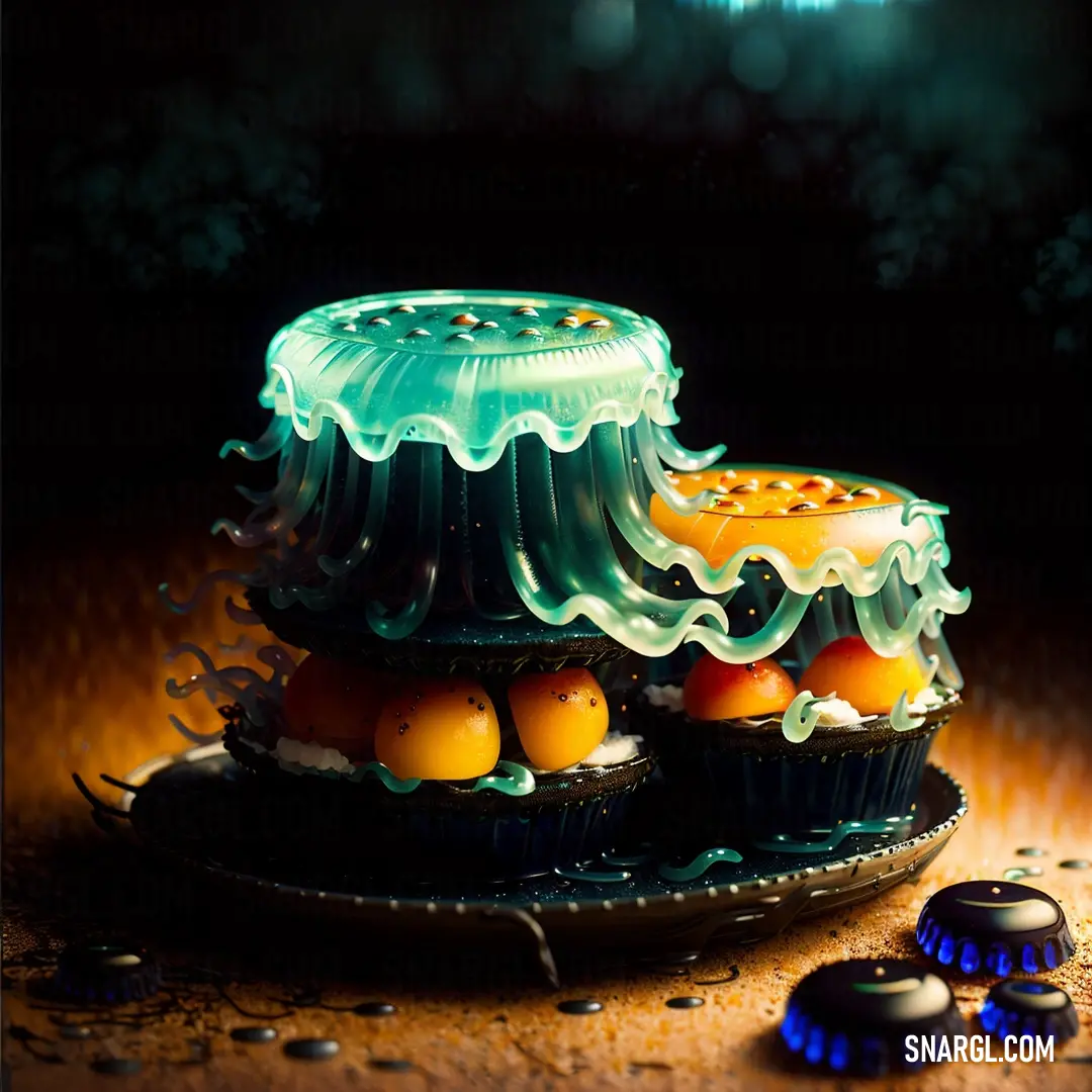 Cake with a jelly on top of it and some oranges on the bottom of it and a blue candle