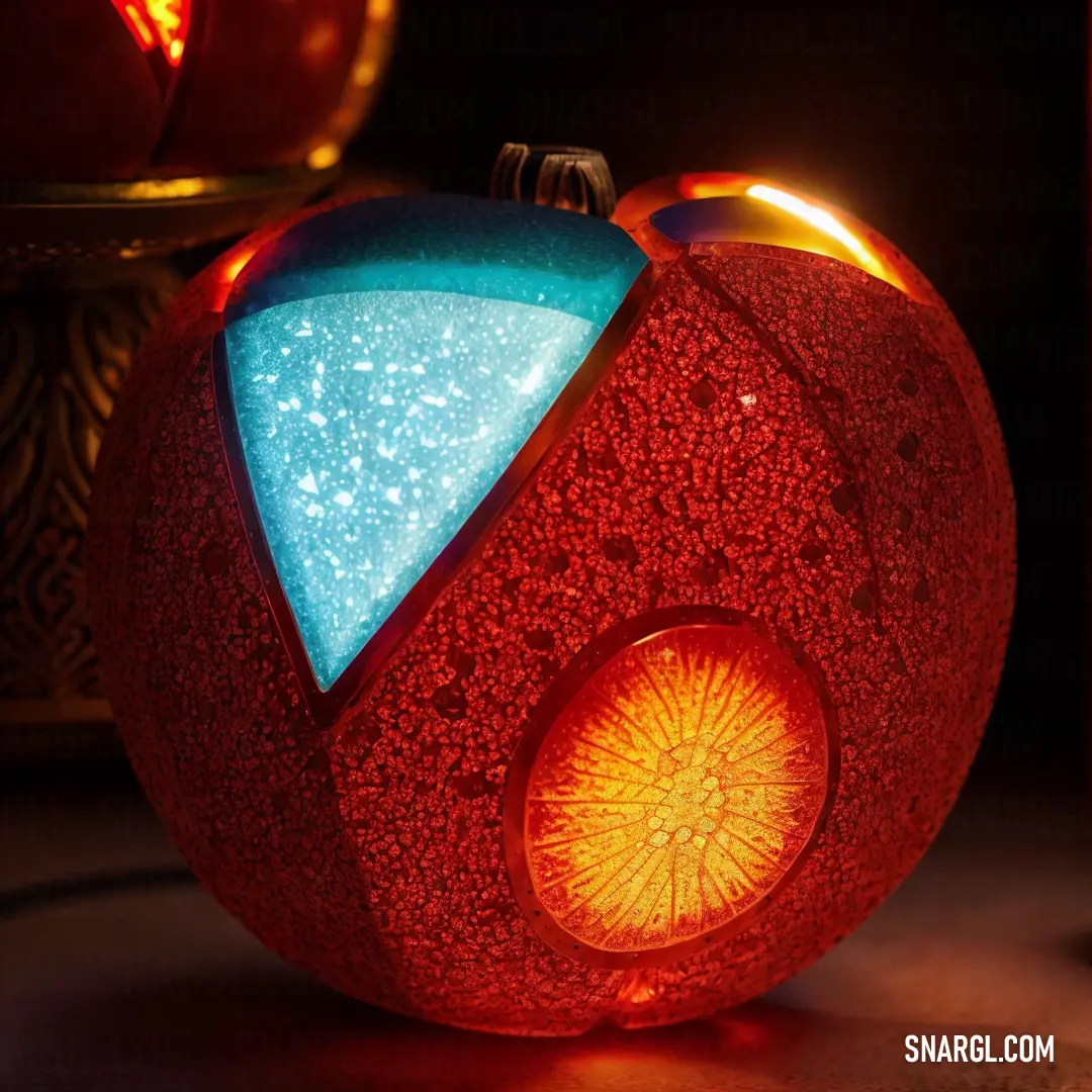 Glowing pumpkin with a glowing light inside of it's center piece