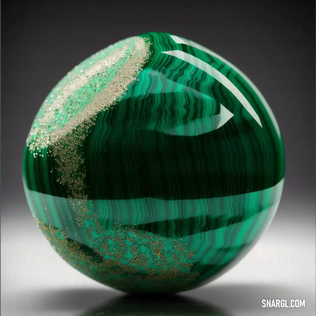 Green marble with a white and gold stripe on it's side and a black background with a white