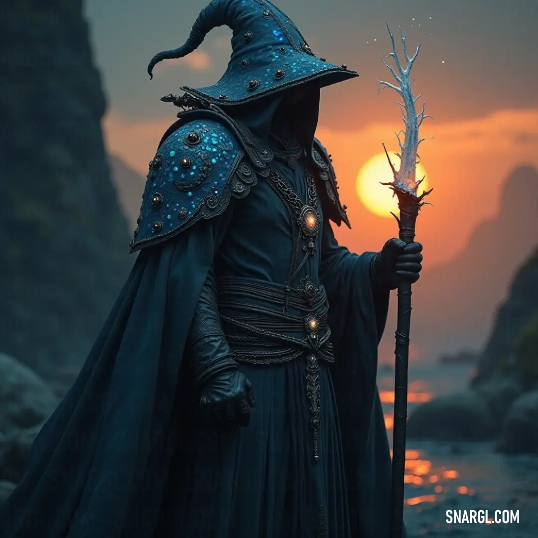 A hooded figure holding a staff of fire and an ancient staff in a misty forest, surrounded by an aura of mystery and power. The flickering flames illuminate the dark woods. A robed figure with a dark hood stands in a misty forest, holding a powerful staff in one hand. His other hand grasps a staff of fire, the flames flickering in the cold air. The figure exudes an aura of authority and mystery.
