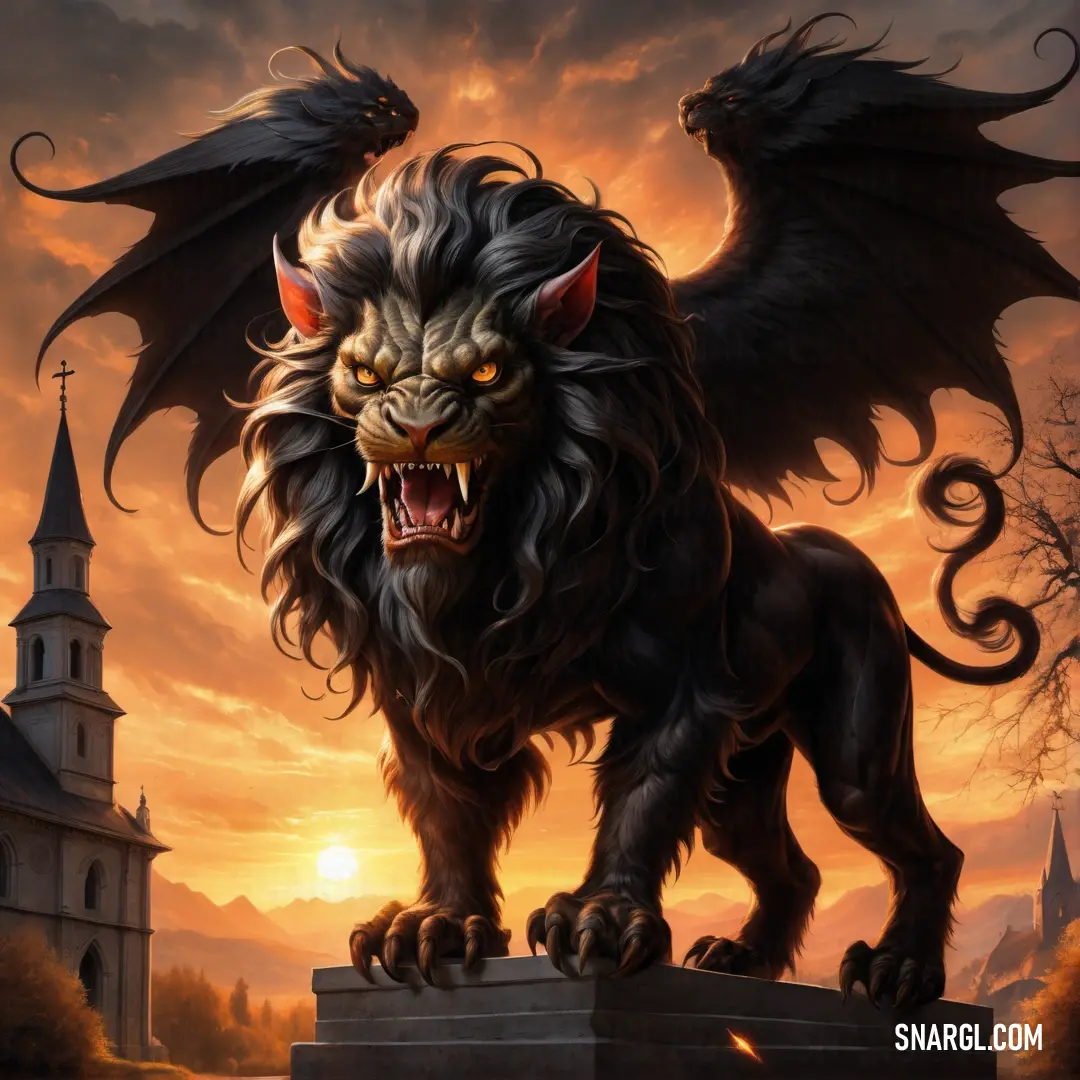 Manticore statue with a terrific face and tail