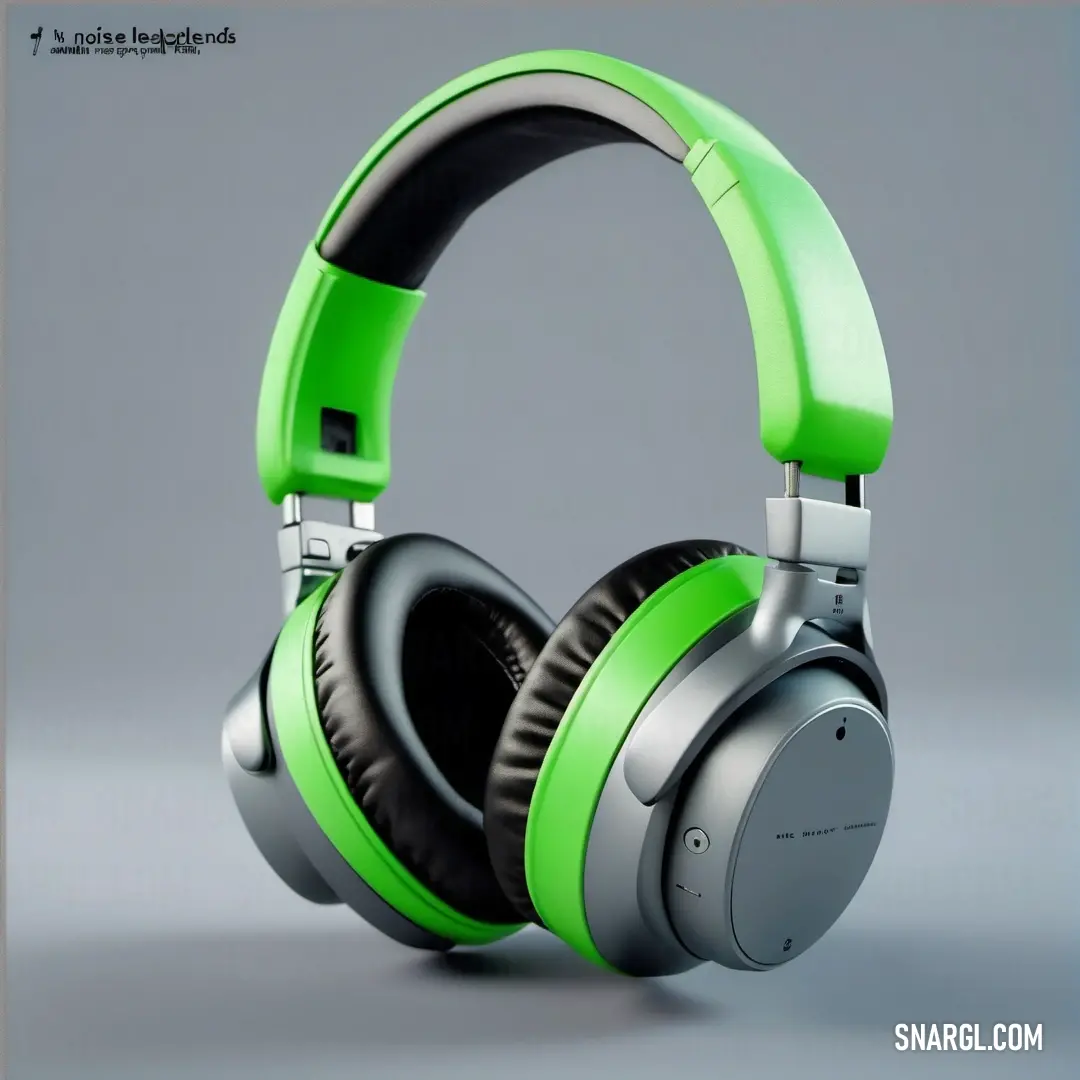 Pair of headphones with green and black accents on a gray background. Color RGB 116,195,101.