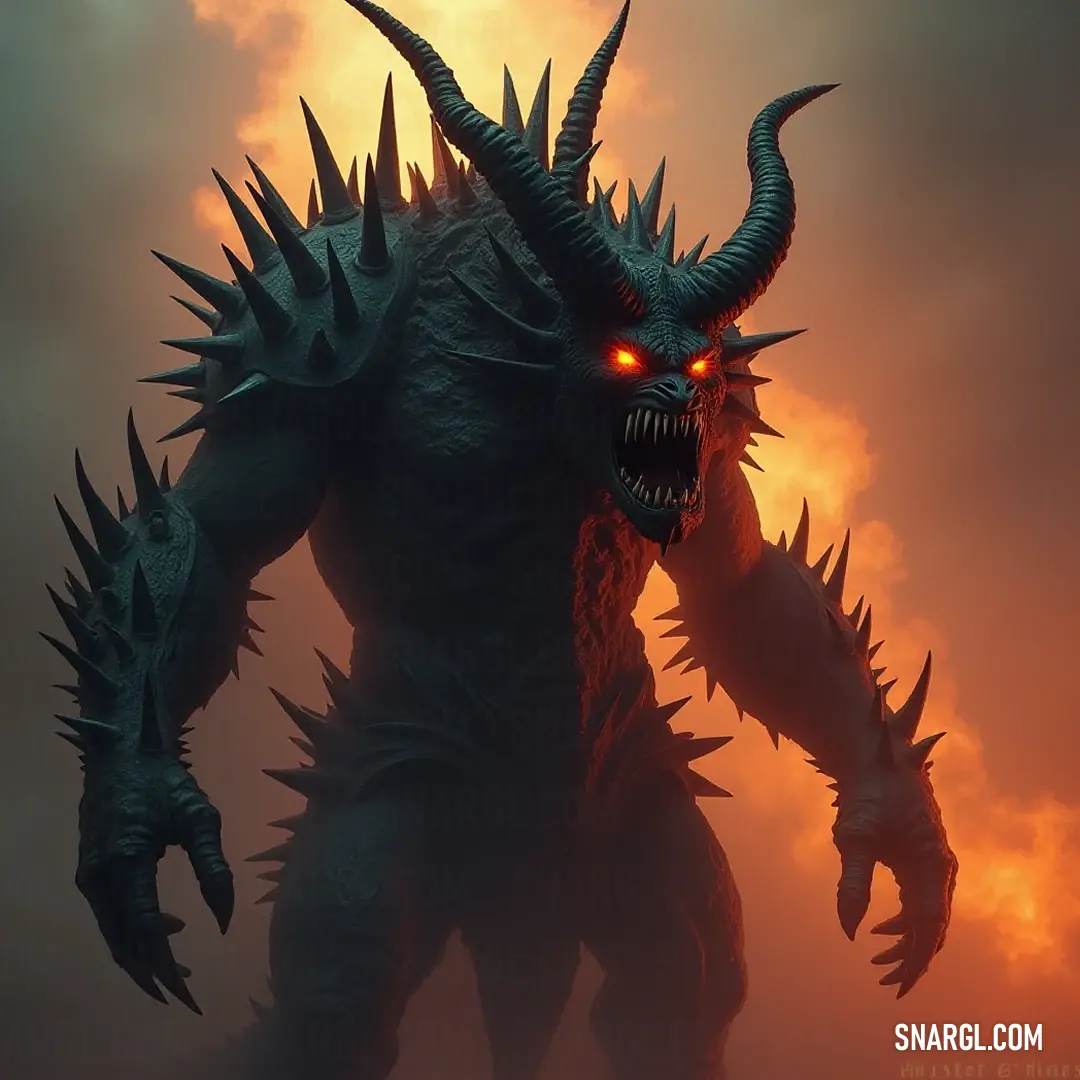 Witness the eerie visage of Demonic Marax, whose glowing eyes and sharp teeth captivate amidst a foggy backdrop, where the sun's rays battle with the darkness, suggesting a tale of duality and survival. Demonic Marax, with his menacing sharp teeth and glowing eyes, emerges from a fog-laden sky. The clouds swirl dramatically around him, illuminated by the sun's faint presence, creating an aura of both fear and intrigue.