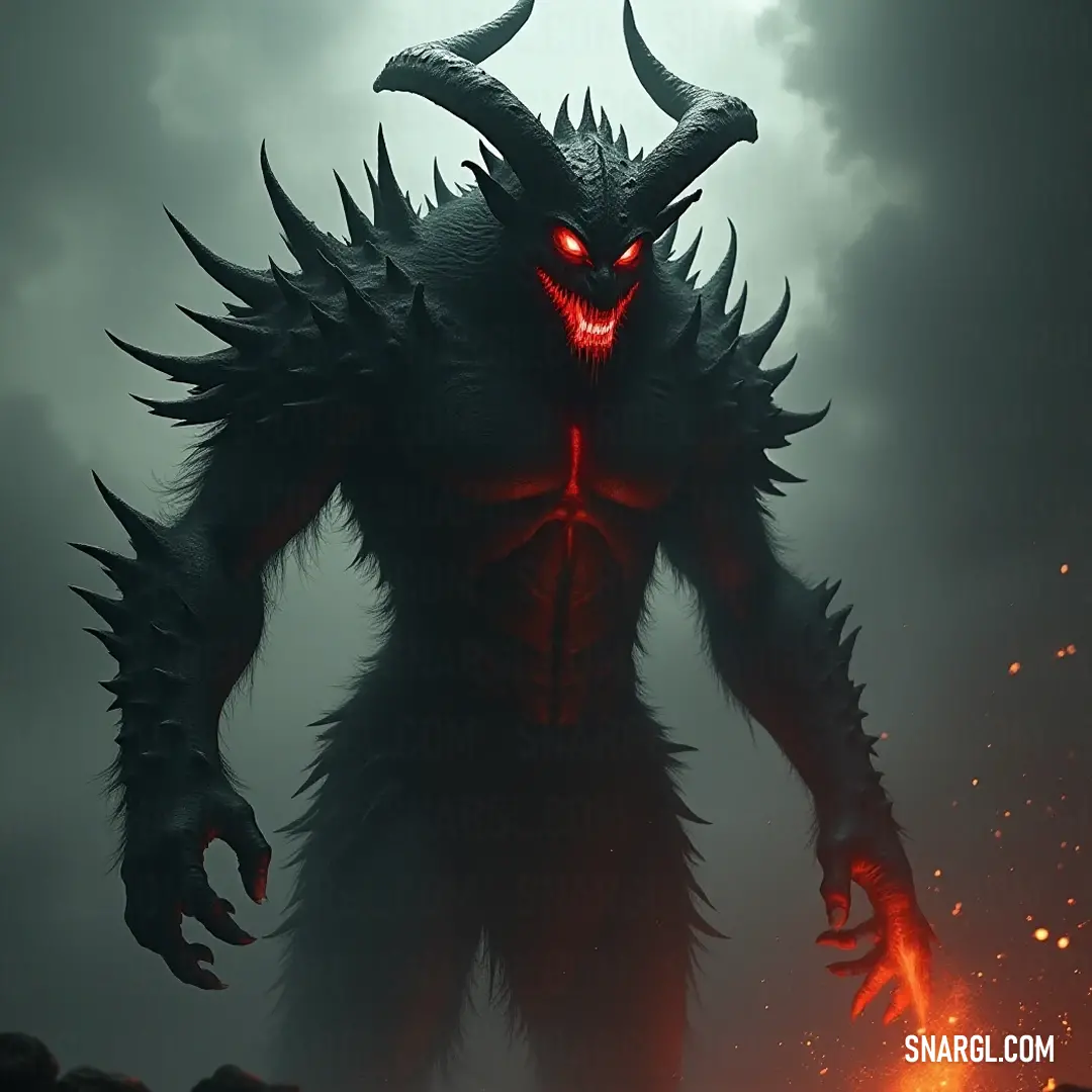 Encounter the fierce Demonic Marax, a figure of power and intensity, as he confronts the stormy skies and molten landscapes that echo his fierce presence, shrouded in the lore of ancient demons. Demonic Marax towers ominously against a tumultuous sky painted with dark clouds, his piercing red eyes glowing fiercely amidst the ethereal backdrop of swirling molten lava, embodying the raw power of darkness and chaos.