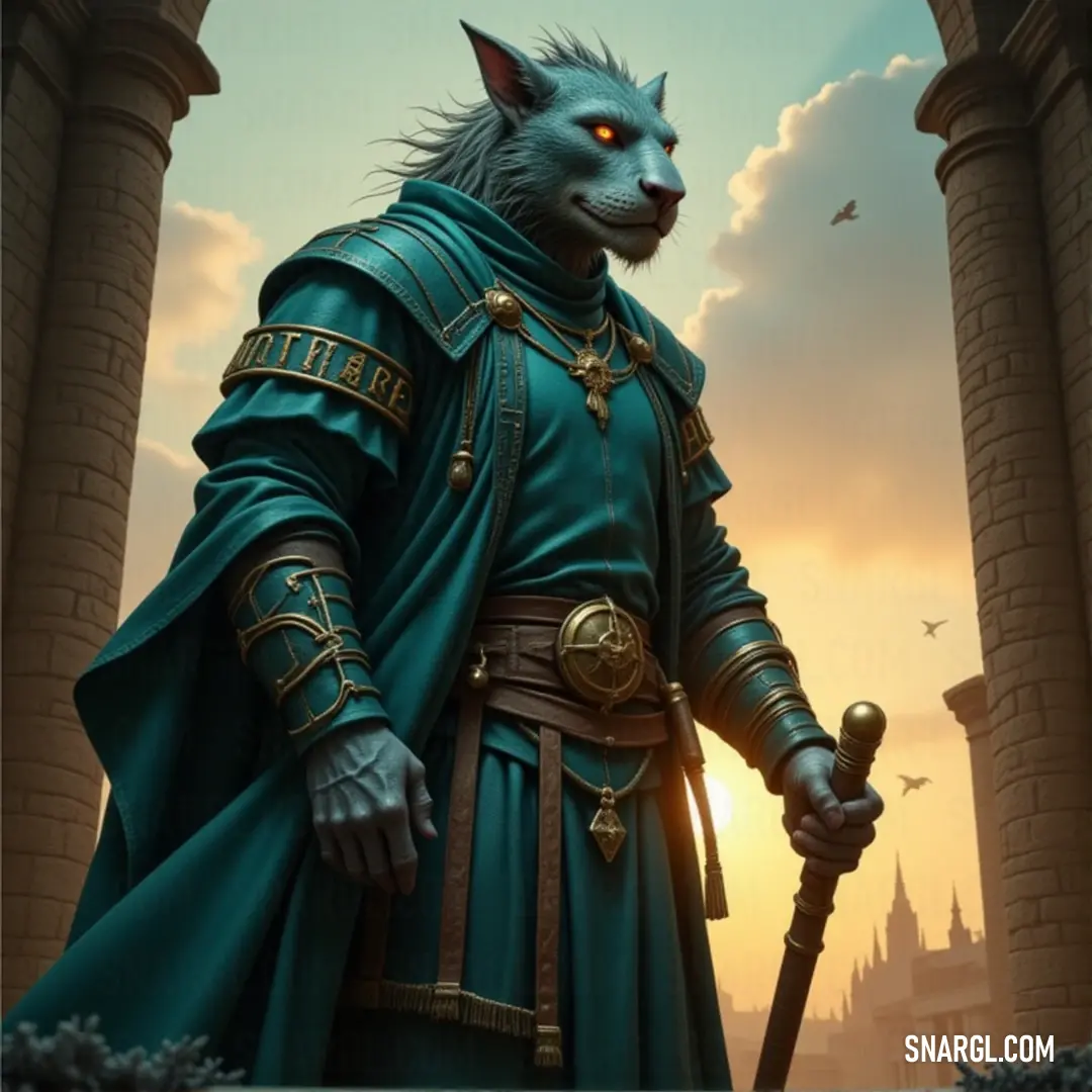 A brave warrior in green with a sword, standing tall in front of an imposing castle, ready for his next adventure. A heroic figure in a vibrant green outfit grips a shining sword, ready for battle. Behind him stands a grand, medieval castle, surrounded by misty landscapes, as if beckoning the warrior to embark on an epic quest.