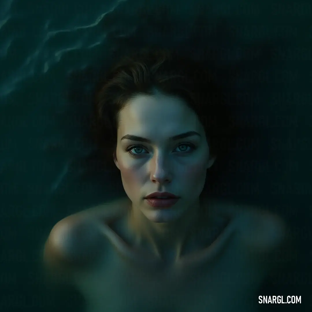 A captivating portrait of Marilla, with blue eyes, as she floats serenely with only her head above the tranquil water's surface, evoking feelings of peace and relaxation. A vibrant scene depicting a young woman named Marilla, with striking blue eyes, gracefully floating in a serene body of water. Her face emerges above the shimmering surface, capturing the tranquility of the moment.