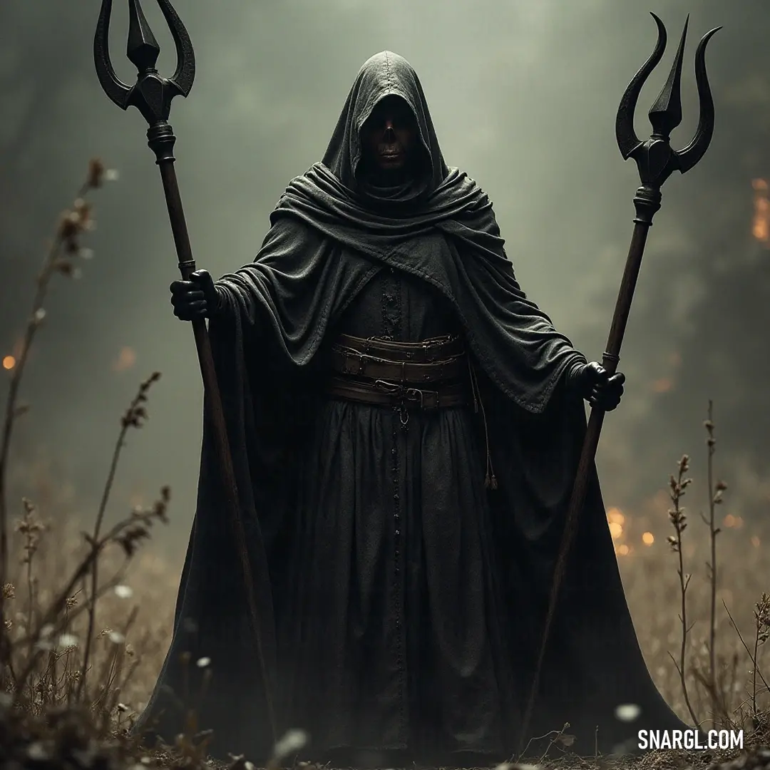In a mesmerizing display of strength, the Master of Souls grips two large horned spears in a hooded cloak, his presence enhancing the gravity of the moment as he stands under an ominous glow, destined to face whatever challenges approach.