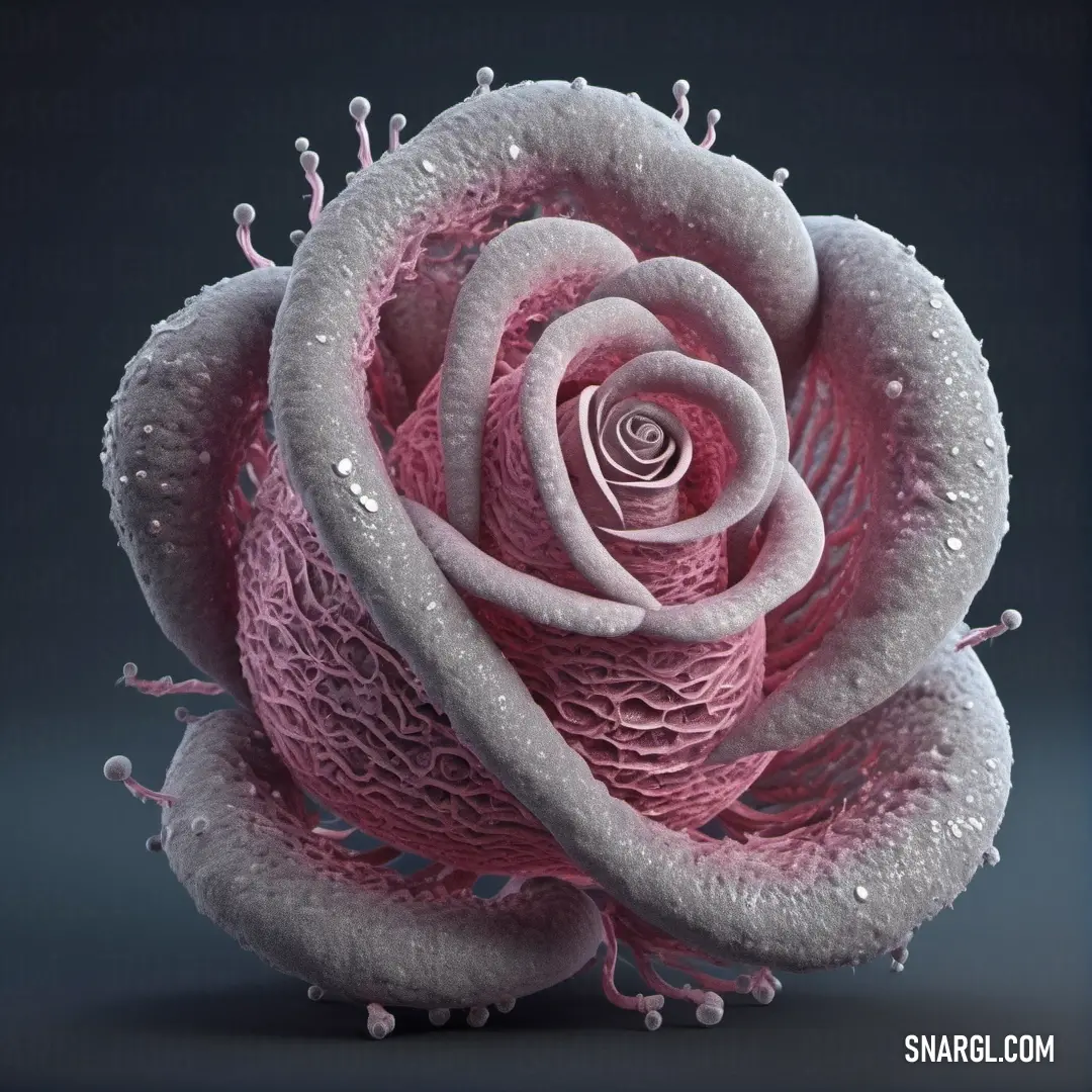 Mauvelous color. Pink rose with water droplets on its petals and petals are shown in a 3d image with a black background