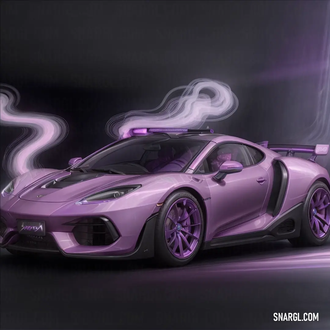 Medium lavender magenta color. Pink sports car with smoke coming out of it's hood