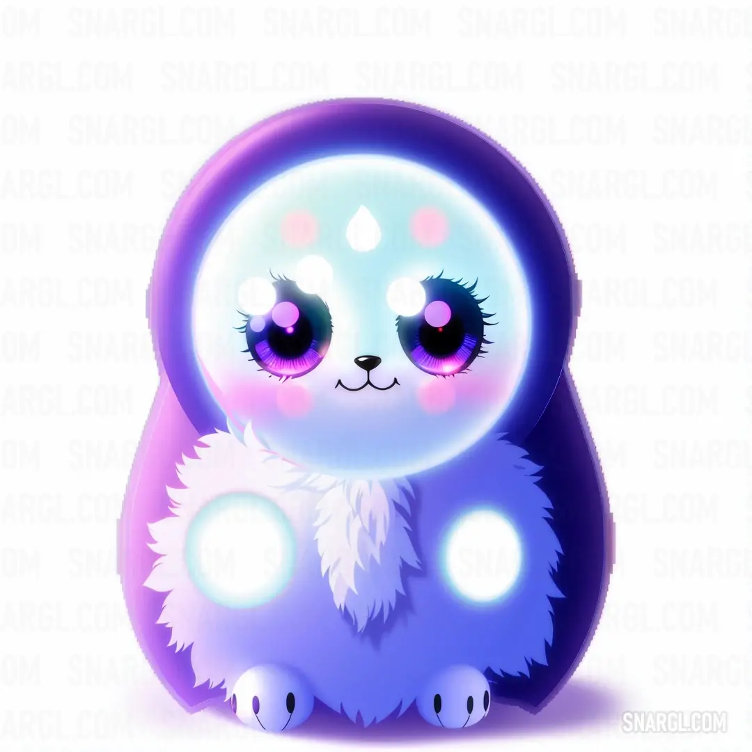 Cartoon panda bear with big eyes and a white tail down with a glowing light on its face