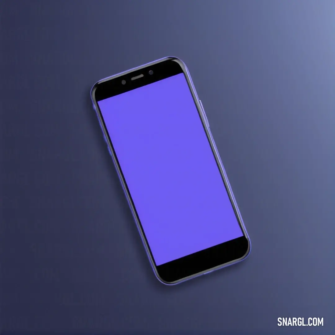 Medium slate blue color. Cell phone with a purple screen on a blue background