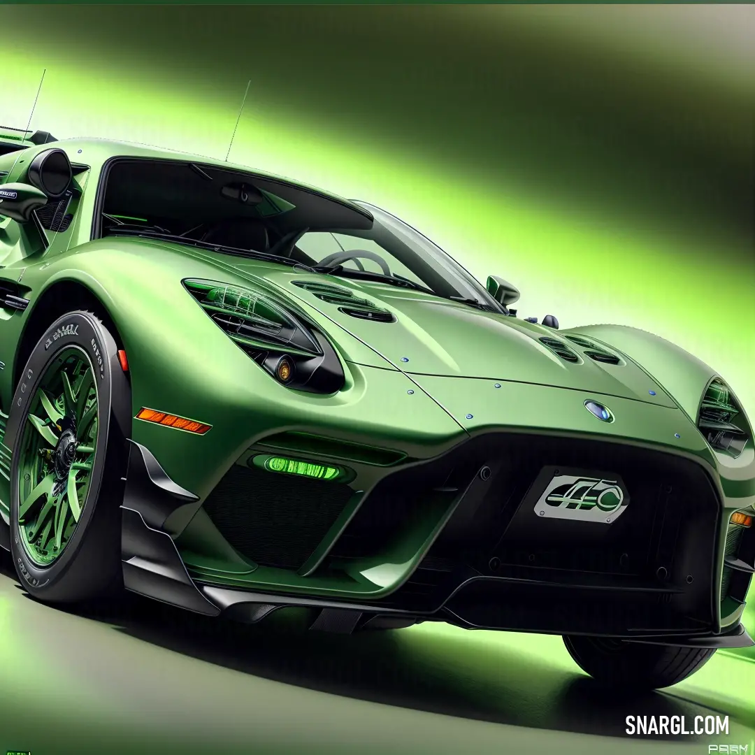 Green sports car is shown in this artistic photo of a green background and a black