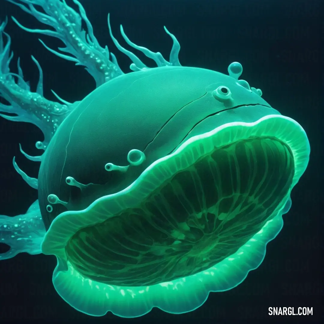 Green jellyfish with a large, long tentacles. Color RGB 0,250,154.