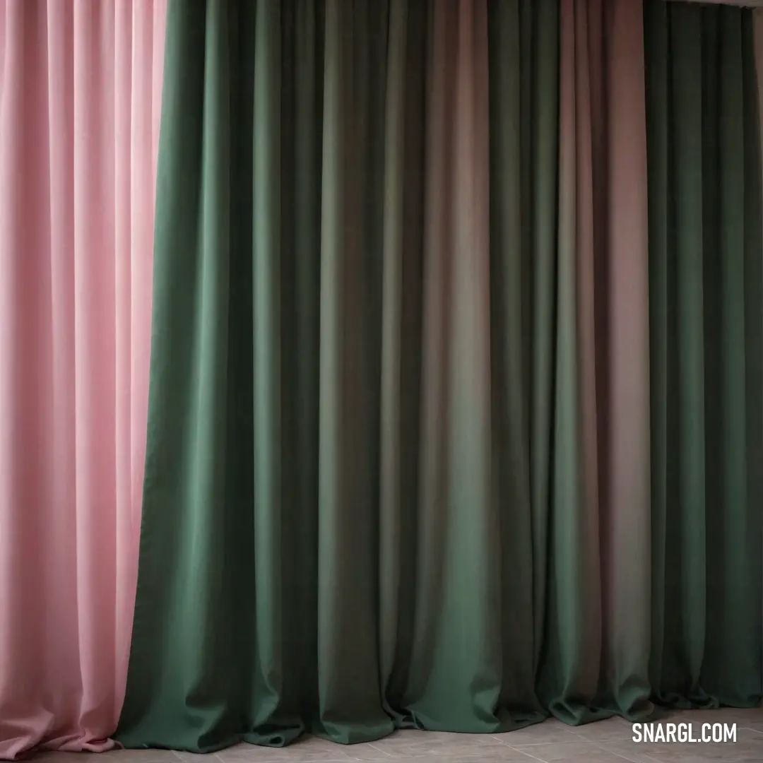 A charming curtain with a delightful pink and green color palette gracefully adorns a window, inviting light and creating a warm, welcoming atmosphere in any room.