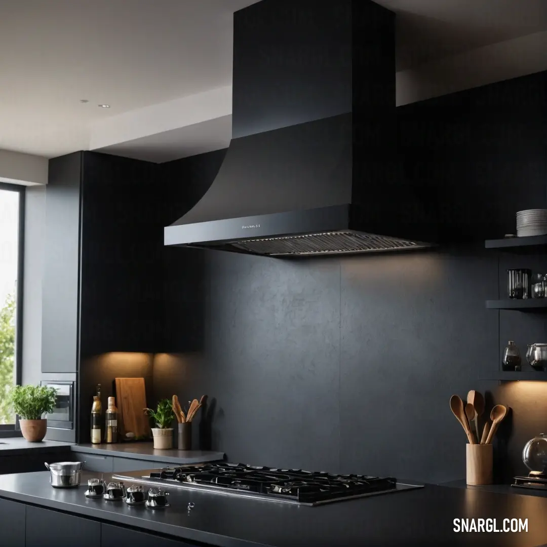 A beautifully arranged kitchen showcasing a stove centrally located beneath a bright window, framed by vibrant potted plants that breathe life into the space, creating an inviting and functional environment for cooking and gathering.