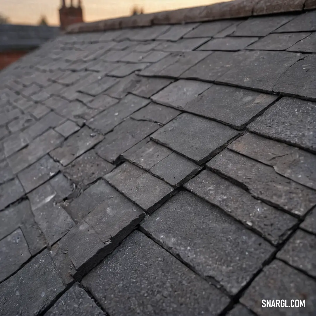 A captivating image of a roof with shattered shingles, contrasting starkly with an elegant clock tower visible in the background, creating a juxtaposition of rustic decay and architectural beauty against a clear sky.