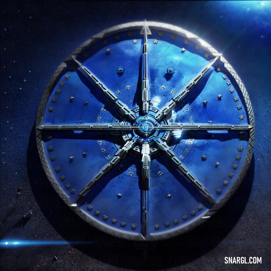 Blue clock with a star in the middle of it's face and a blue background