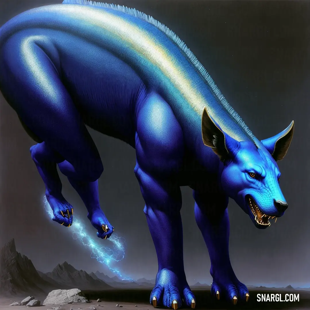 Blue creature with a glowing tail and tail like tail. Color Medium teal blue.