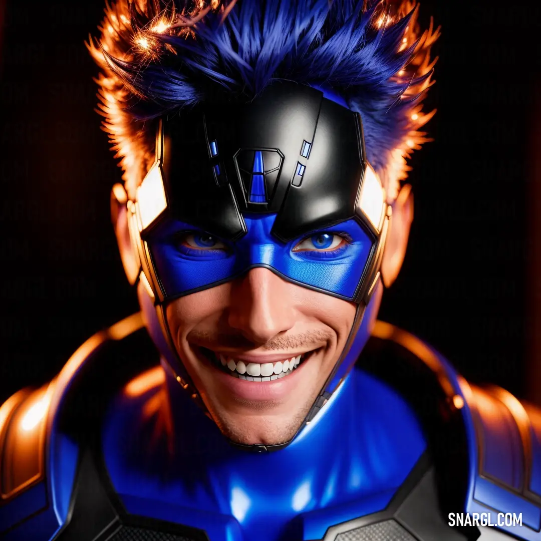 Man superhero with a blue costume and a helmet on his face