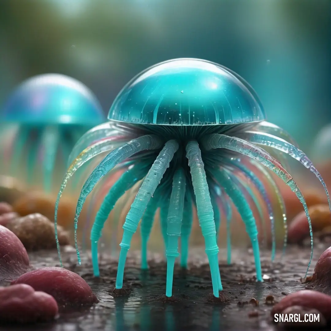 Blue jellyfish with a large body of water on its back legs. Color #48D1CC.