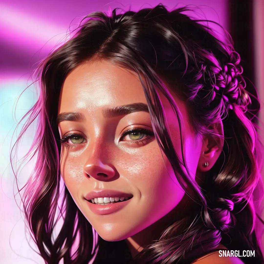 Woman with a braid in her hair and a pink background is shown in this digital painting style photo