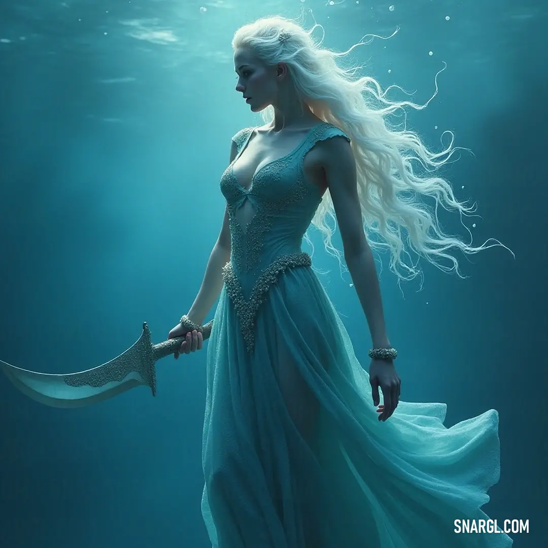 In a captivating underwater realm, Melaina elegantly holds a sword as bubbles dance around her, portraying the thrill of discovery and mystery that lies beneath the surface. Beneath crystalline waters, Melaina wields a shimmering sword, surrounded by a sea of bubbles, evoking an enchanting atmosphere as she prepares for a mystical underwater adventure.