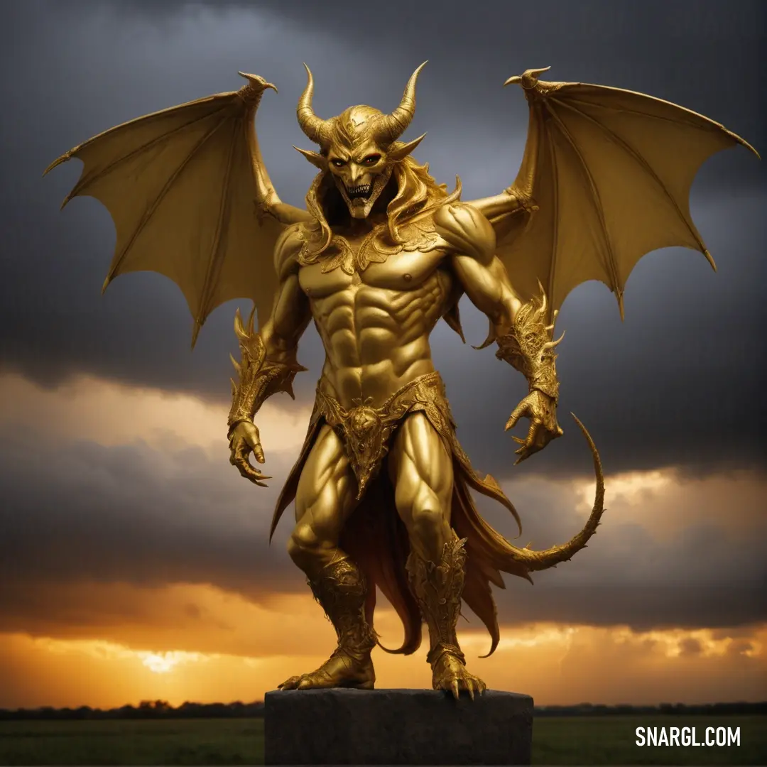 Golden statue of a Mephisto with a large
