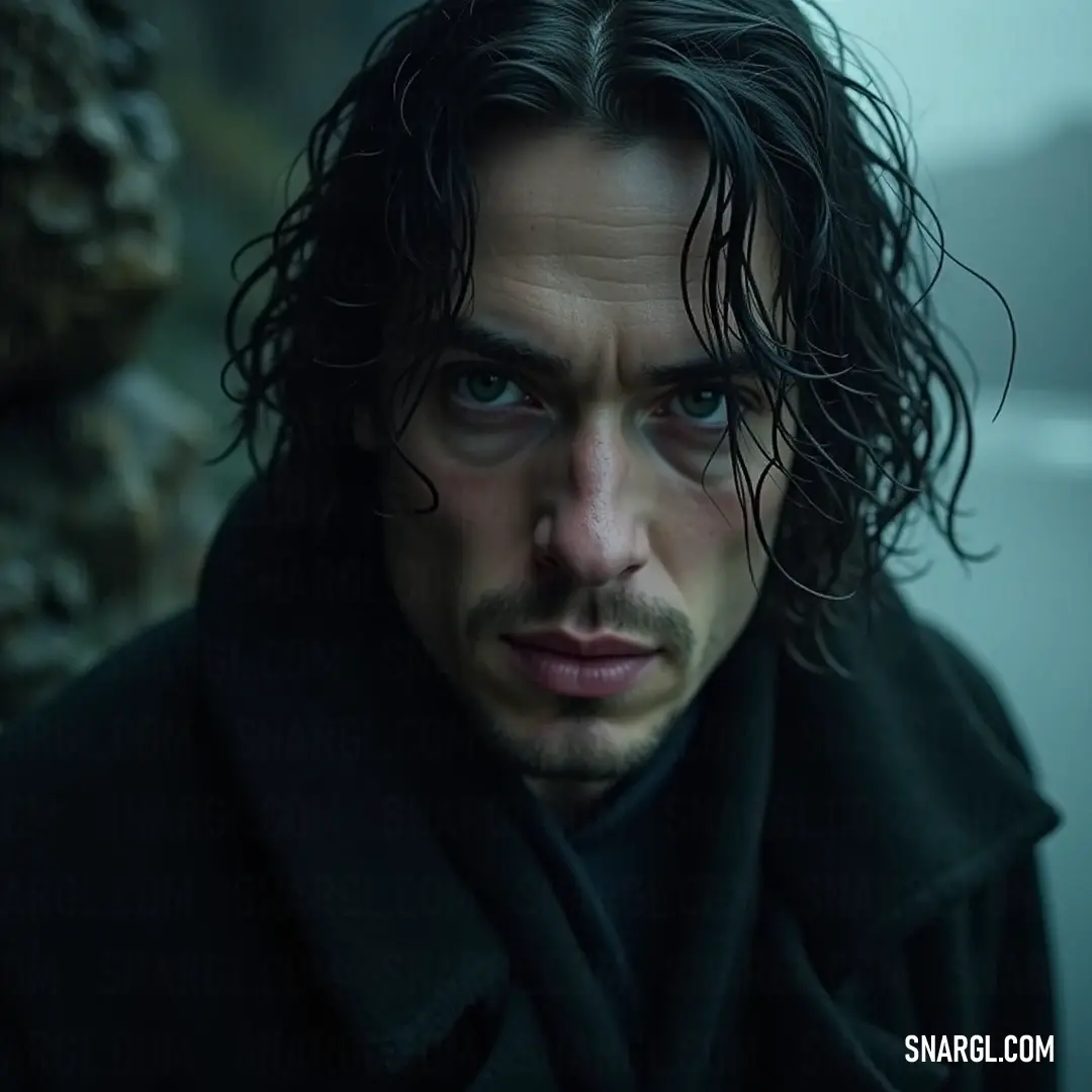 A magician with flowing hair and a sleek black coat gazes directly at the viewer, his serious expression hinting at both wisdom and the weight of numerous untold stories that lie behind his piercing gaze.