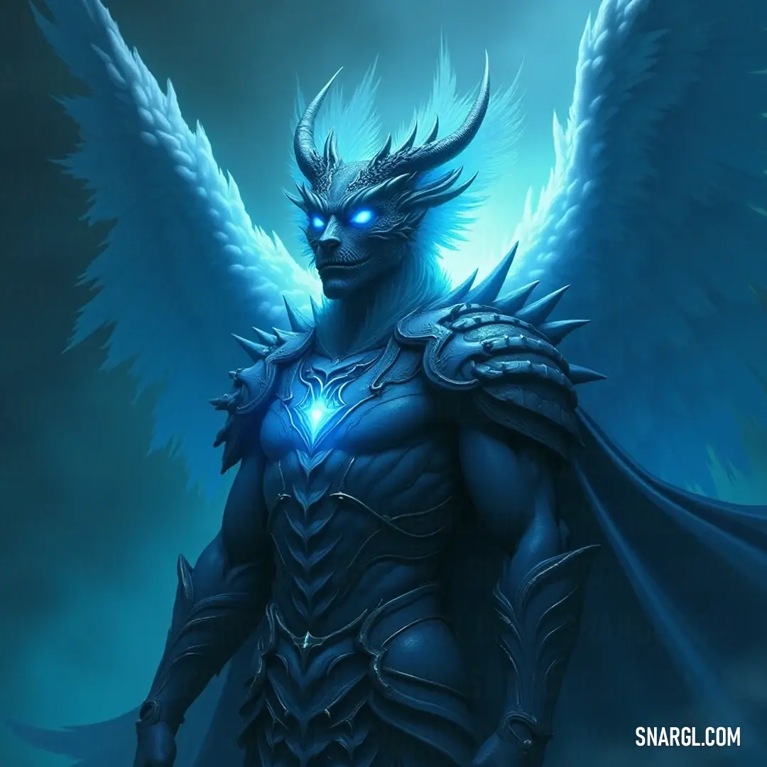 A celestial Blue-winged Metatron, eyes aglow with wisdom, stands gracefully under the vast sky, showcasing its serene beauty. An ethereal Blue-winged Metatron unfurls its resplendent wings, glowing eyes radiating wisdom, wrapped in a flowing blue cape that lifts gently in the breeze, embodying divine serenity.