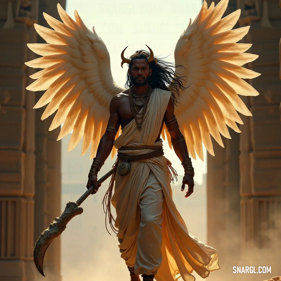 A regal angelic figure adorned with mighty wings, emanating a sense of divine grace and authority in a realm of light and stillness. A majestic being with grand, angelic wings and a powerful presence embodies tranquility and strength. Standing tall, its wings seem to blanket the surroundings, radiating an aura of divine order amidst the chaos of the world, captivating all who gaze upon