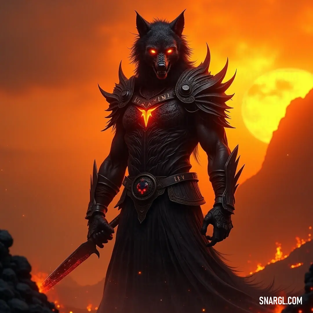 A dark and foreboding figure with a glowing heart and sword in hand, exuding a dangerous aura as he stands in a shadowed, ominous setting, evoking fear and intrigue. A demonic creature wielding a gleaming sword, his heart glowing with an eerie light. His dark, fierce appearance is enhanced by the radiant, supernatural glow coming from within, adding a sense of dark magic and menace.