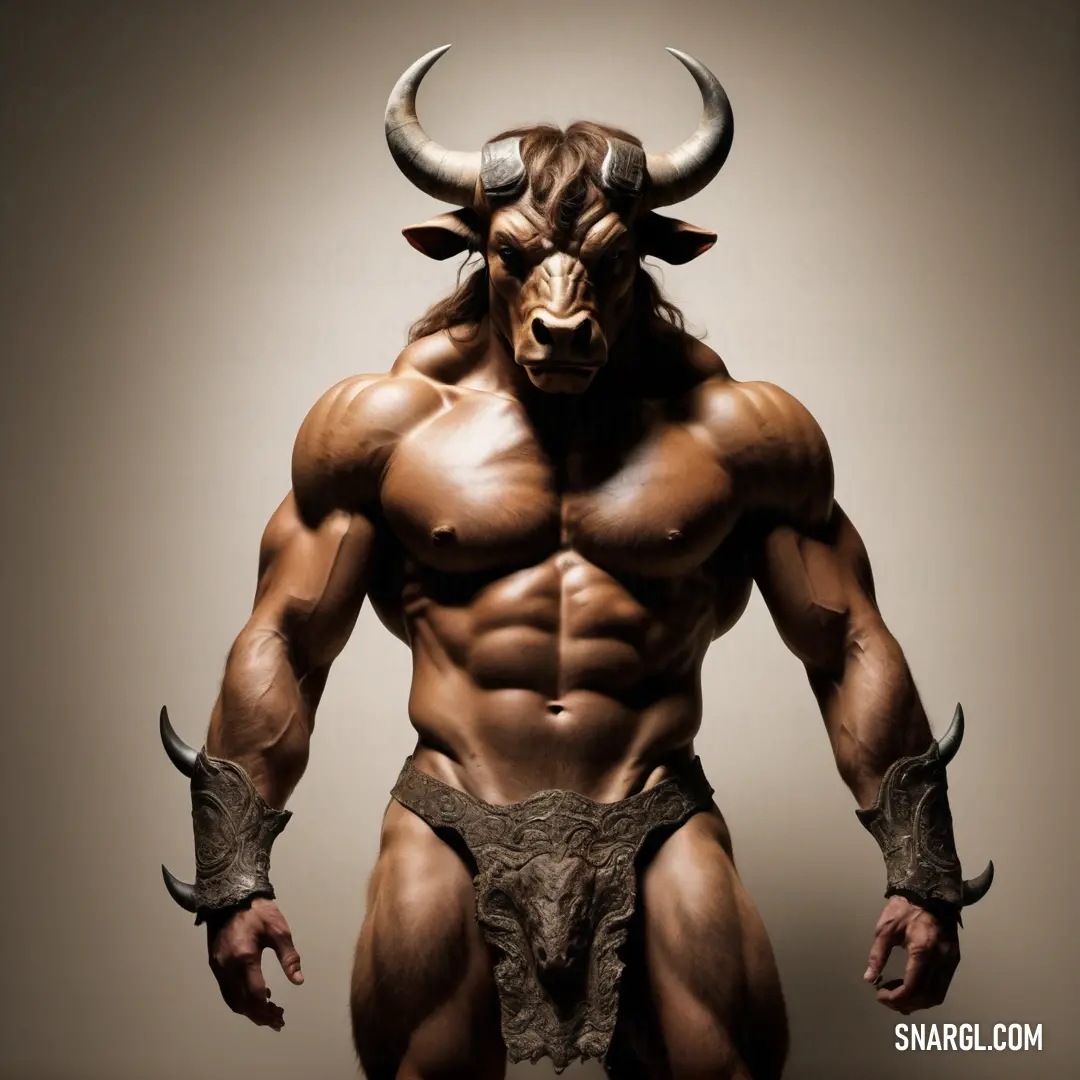 Minotaur with a horned face and horns on his head
