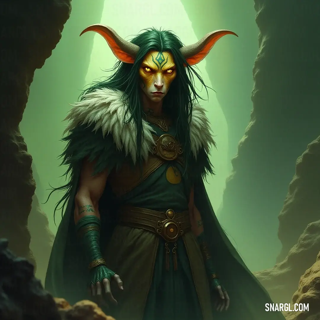 A mesmerizing character brings life to a vibrant green outfit and imposing horns, highlighted by a whimsical yellow face - their enchanting presence weaving tales of adventure amid rich greenery that dances with unseen magic. A beautifully illustrated character donning a bold green outfit and striking horns portrays a vivid essence of whimsy, accentuated by a bright yellow face that captures the imagination, all while set against a backdrop of lush foliage filled with wonder.