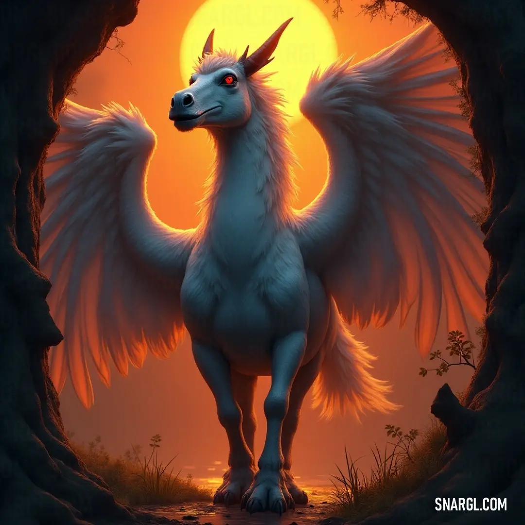 In a mystifying cave illuminated by sunlight, the enigmatic White Moonfire with striking red eyes stands majestically, symbolizing both solitude and strength, as shadows dance around her in a realm of wonder.