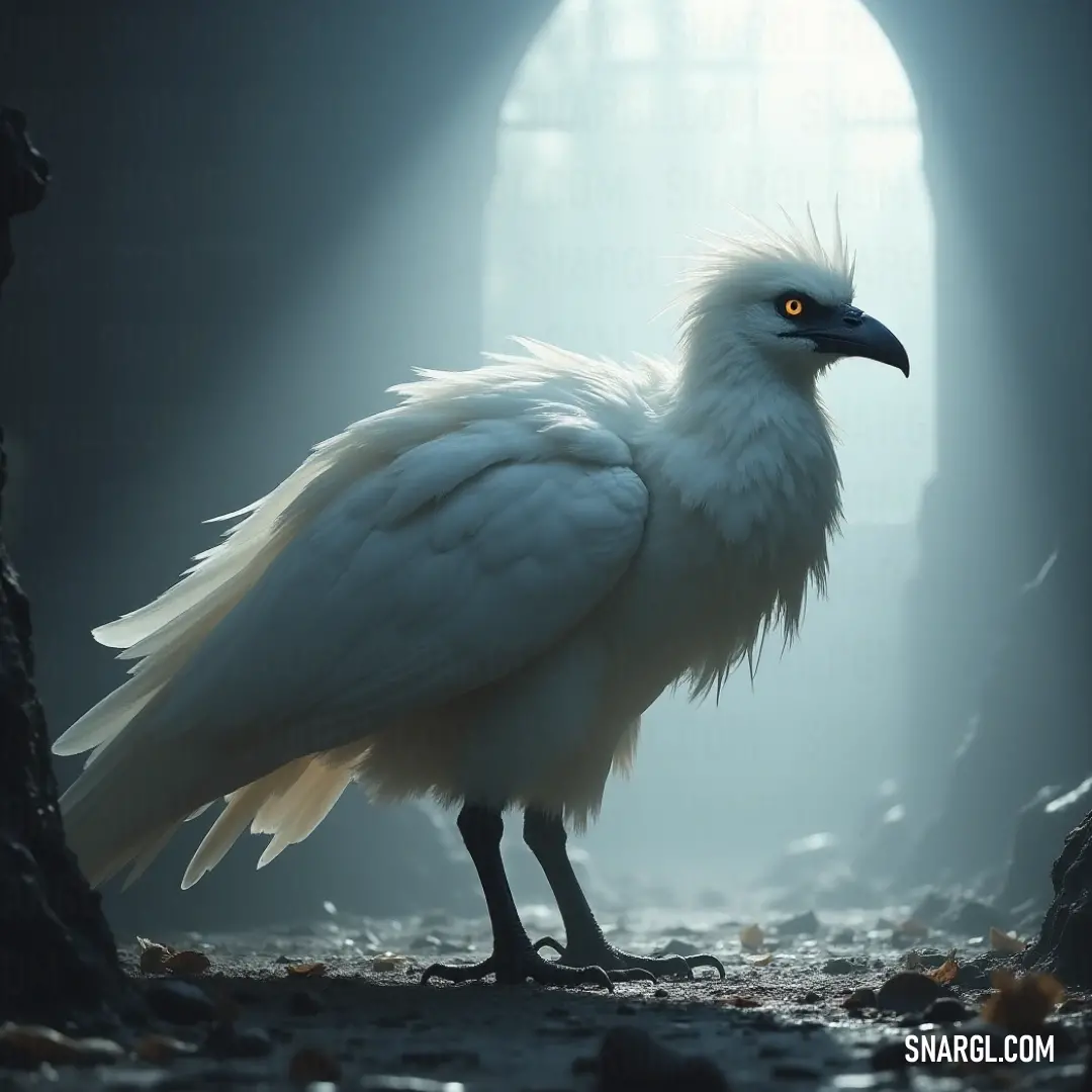 A radiant White Moonflare with a yellow eye stands in a dark cave, its face aglow with a striking light from above, creating a magical atmosphere. A mystical White Moonflare with a luminous yellow eye emerges from a shadowy cave, illuminated by a radiant beam of light that accentuates its delicate features and ethereal presence.