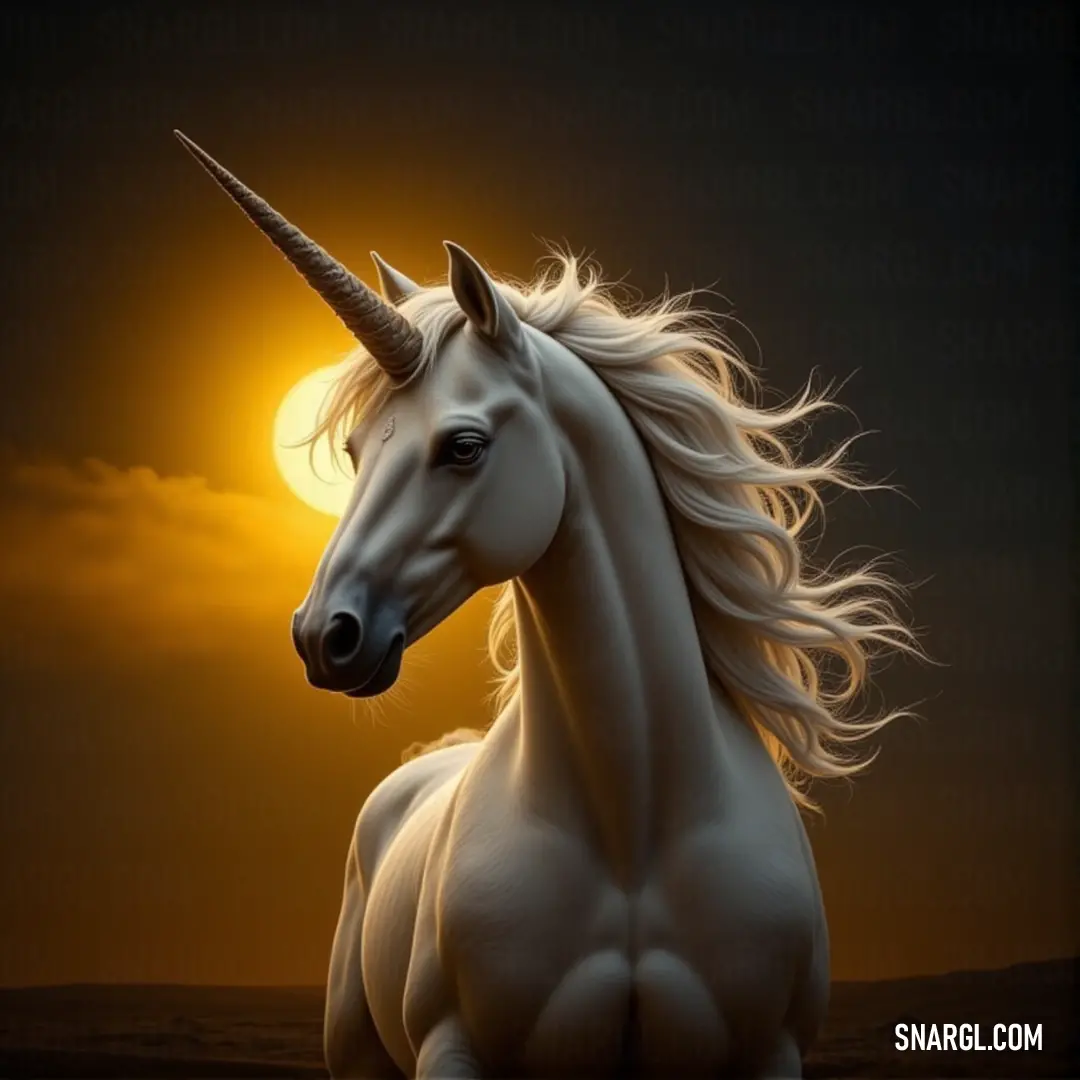 A breathtaking white unicorn basking in the sunlight, its long horn gleaming as its mane dances in the wind. A stunning white unicorn with a long, spiral horn stands in the warmth of the sun, its head turned to the side and its mane flowing gently in the breeze.