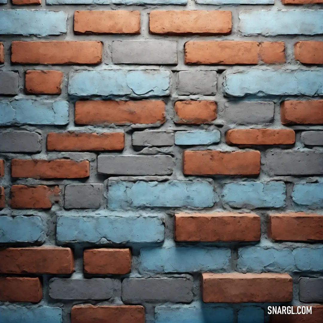 Brick wall with a blue and brown brick pattern on it's side. Color CMYK 41,13,0,24.