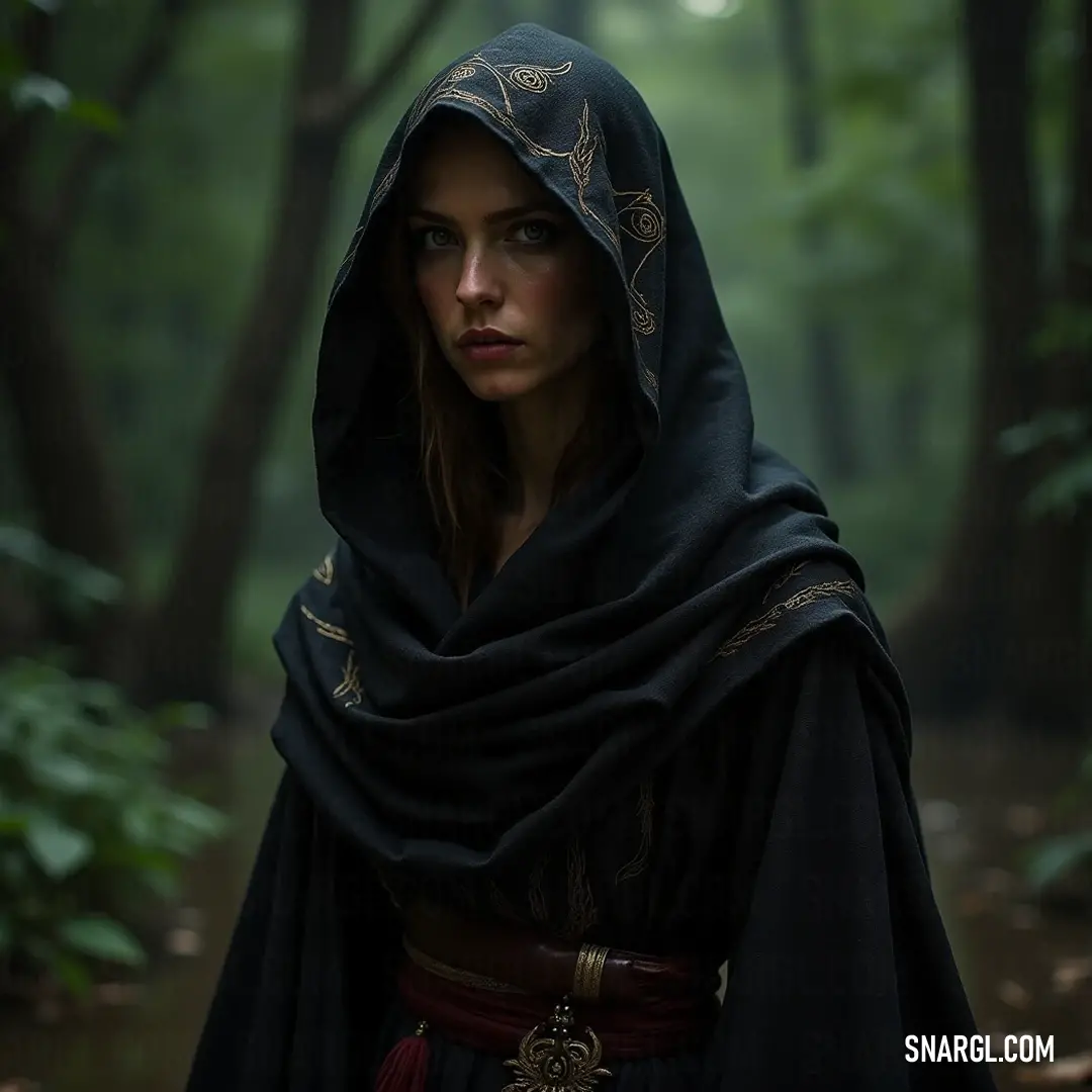 A solitary figure in a hooded cloak traverses a serene forest, illuminated by dappled sunlight breaking through the leafy canopy, surrounded by towering trees that cradle the moment in nature's embrace. Wearing a hooded cloak, a figure wanders through a lush forest, surrounded by towering trees that stretch toward the sky, their leaves whispering in the gentle breeze as sunlight filters through the branches, creating a magical atmosphere.
