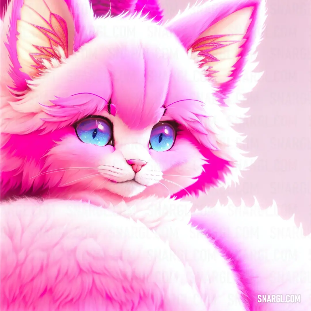 Pink cat with blue eyes and a pink fur coat on it's back