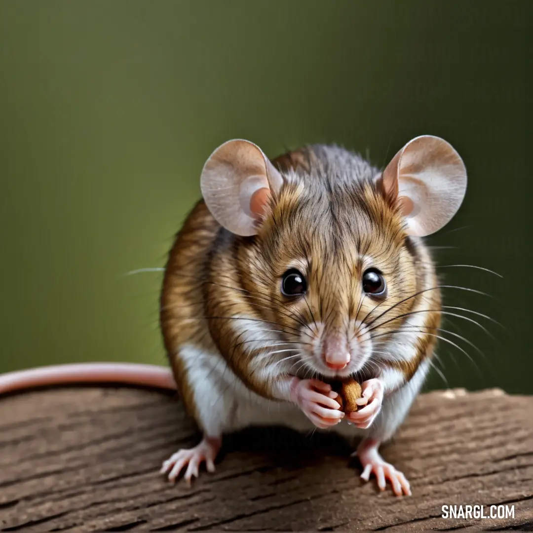 A small mouse delicately nibbling on food at a table, its focus on the meal while the blurry background creates a soft contrast, highlighting its tiny features and the simplicity of the moment.