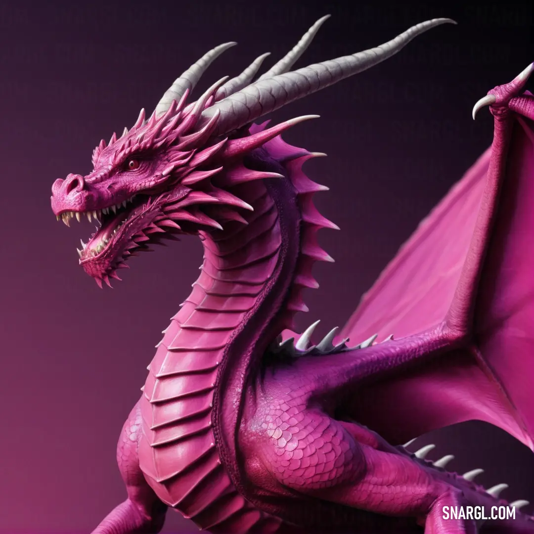 Purple dragon statue with a black background