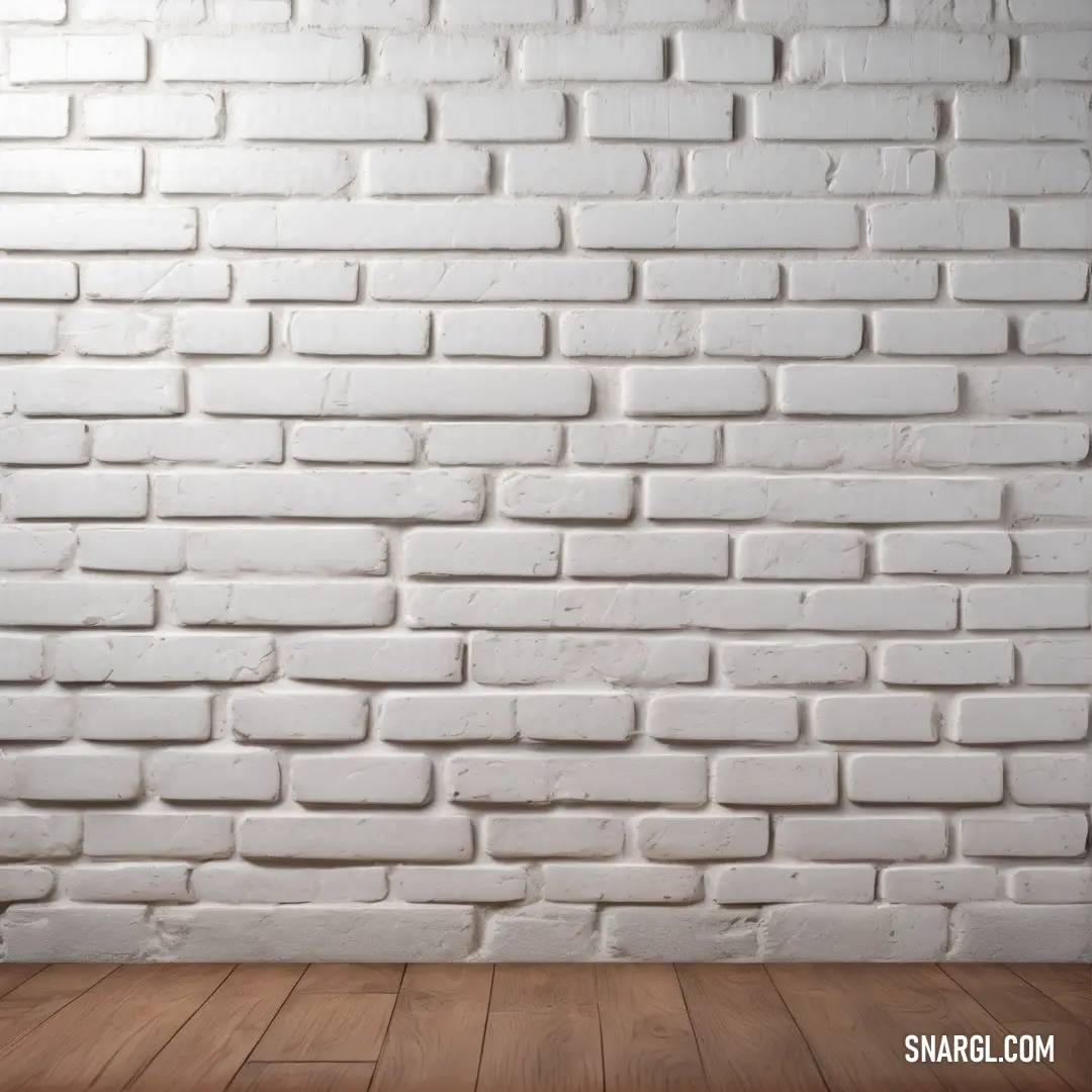 White brick wall with a wooden floor in front of it. Color Munsell.