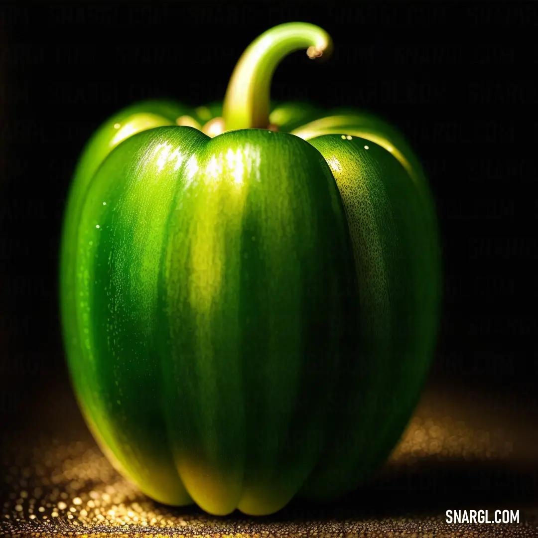 Green pepper with a yellow stem on a black background. Color #2A8000.