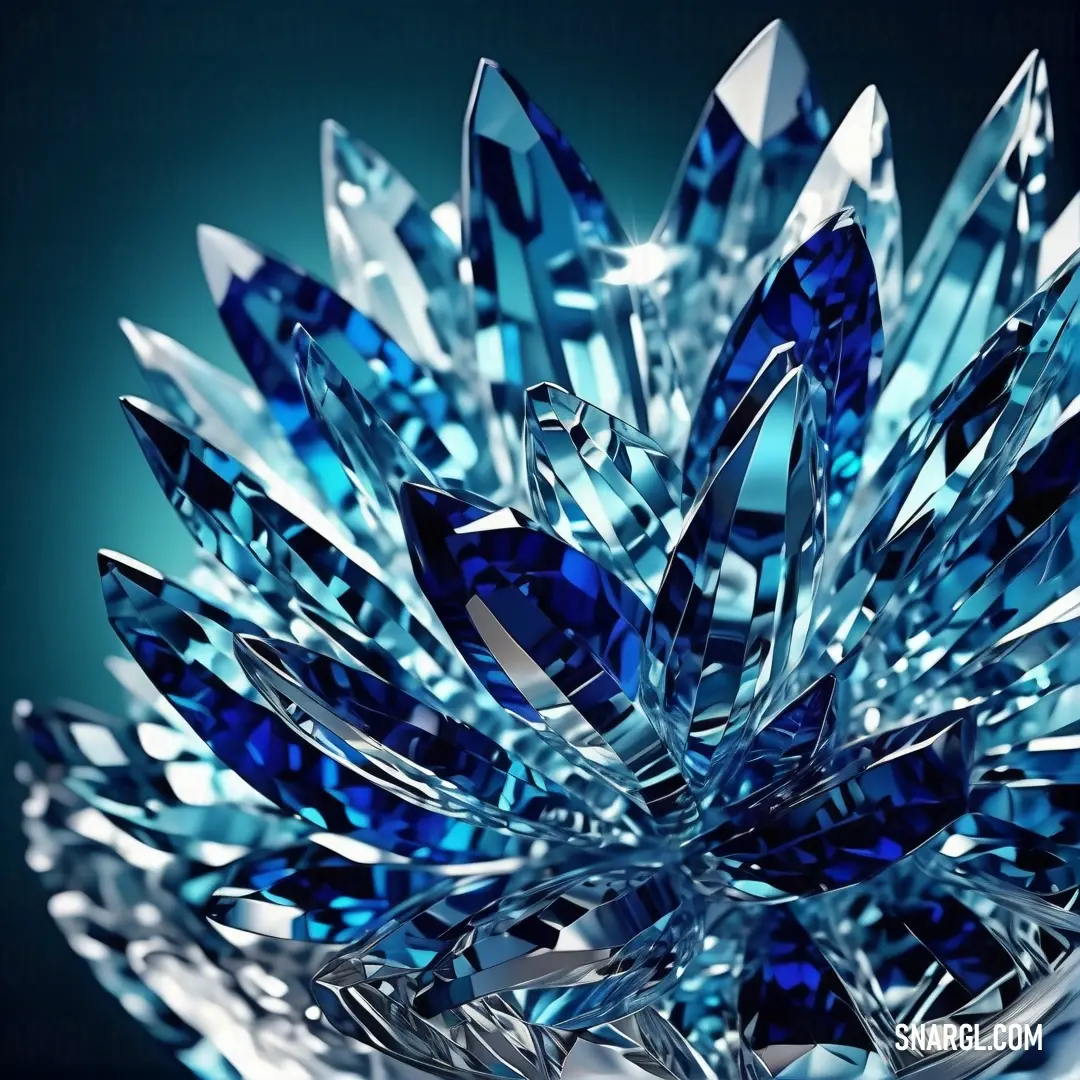 Blue diamond flower with many large blue diamonds on it's petals and a dark background. Example of RGB 0,0,128 color.