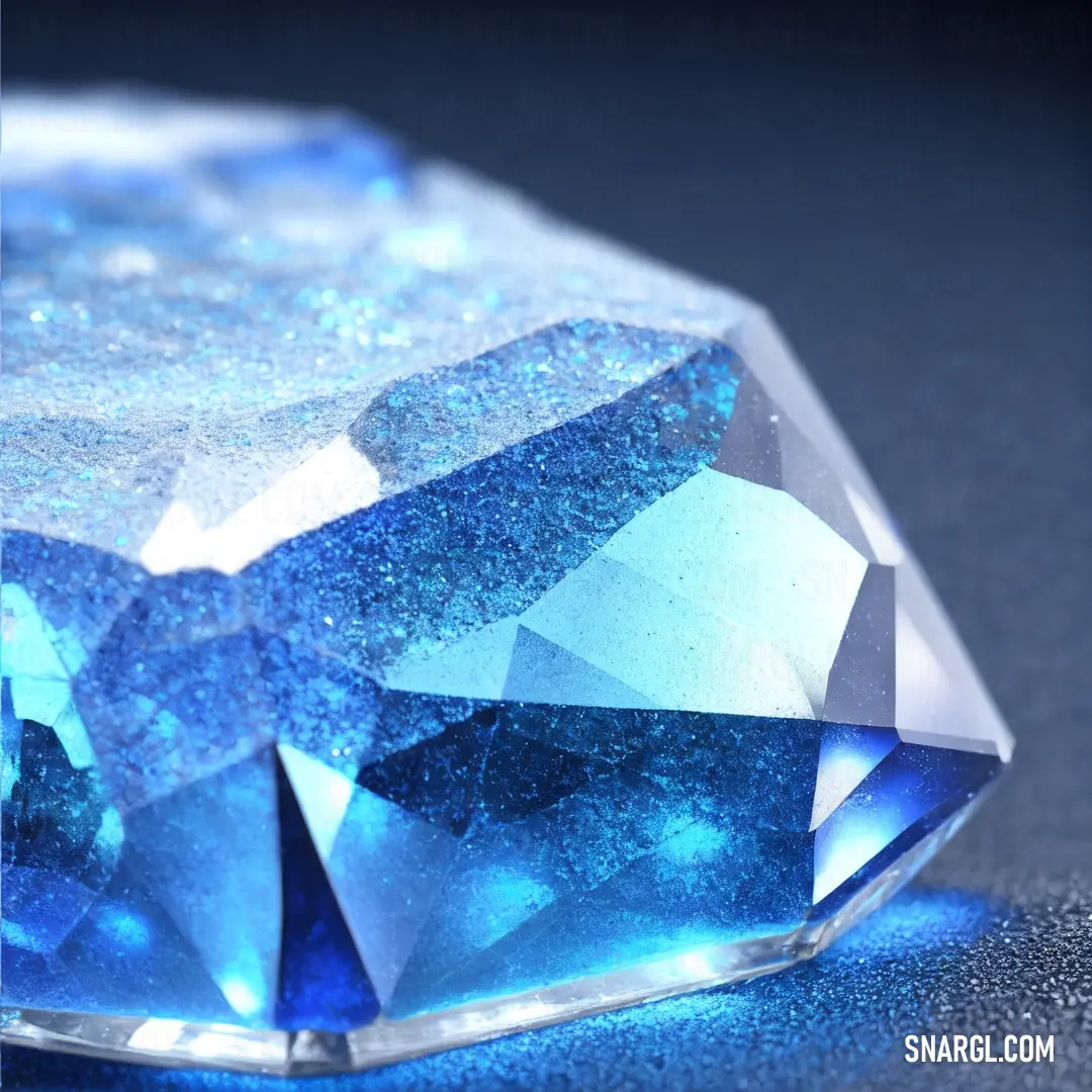 Blue diamond with a blue center surrounded by blue glitters and a black background with a white border