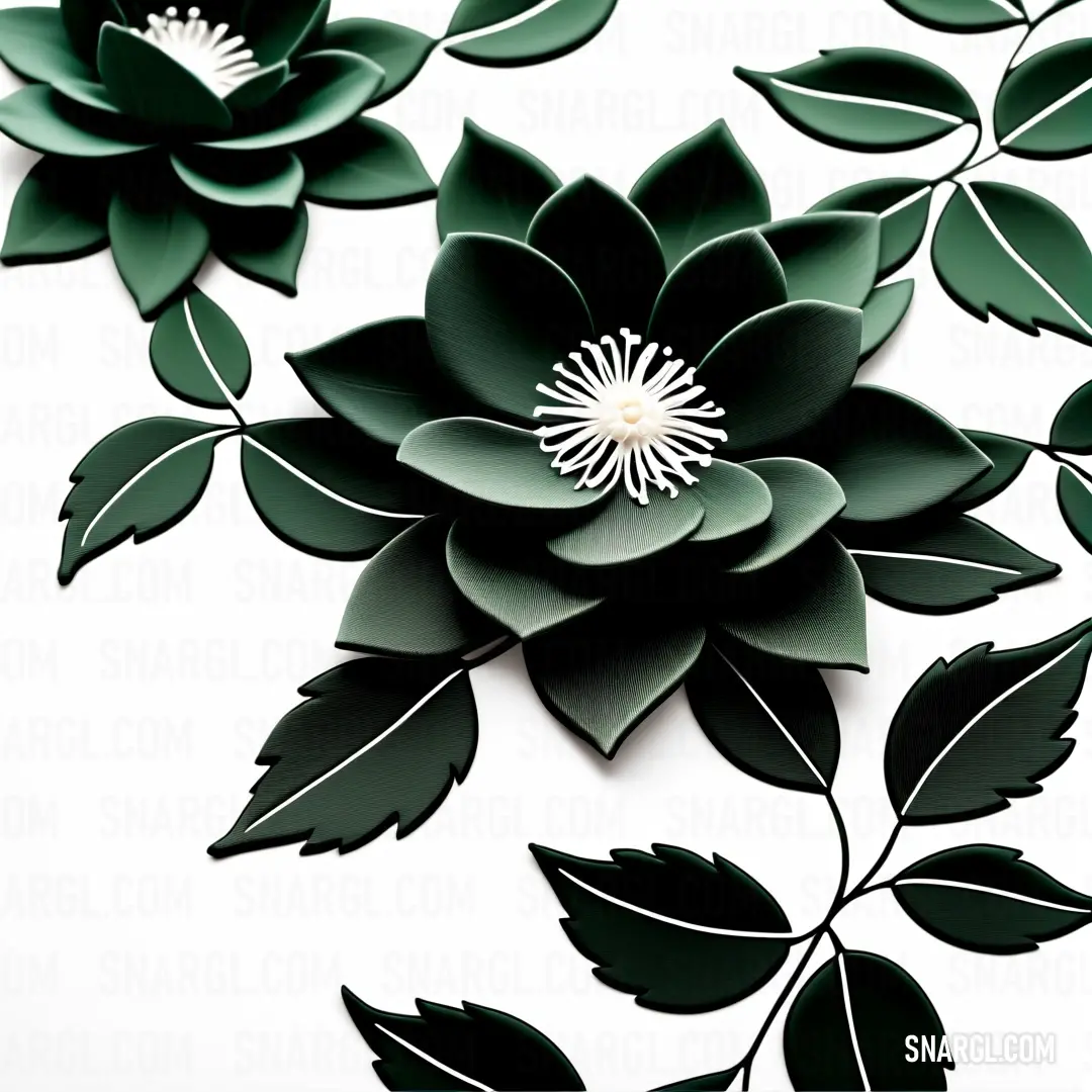 NCS S 0300-N color example: Paper flower with leaves on a white background